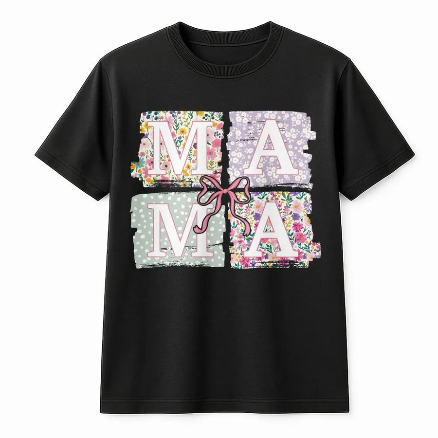 Mama T-Shirt with Coquette Bow | Floral Graphic Mom Sweatshirt | Soft Cotton-Poly Blend | Mother's Day Gift for New Moms