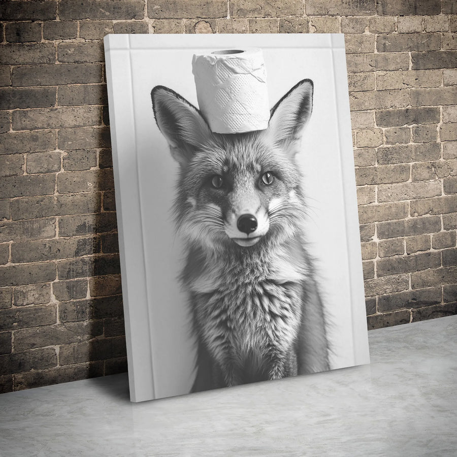 Funny Fox Wall Art | Bathroom Decor with Toilet Paper Roll | Gallery Wrapped Canvas | Whimsical Animal Portrait Gift for Bathroom
