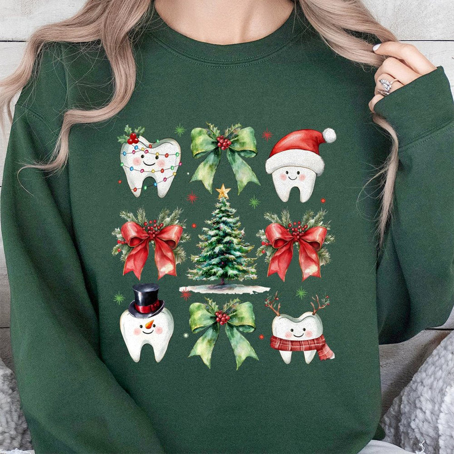 Dental Christmas Sweatshirt | Cute Festive Teeth Graphic Print | Premium Cotton Blend Unisex Pullover | Gift for Dentist & Dental Hygienist