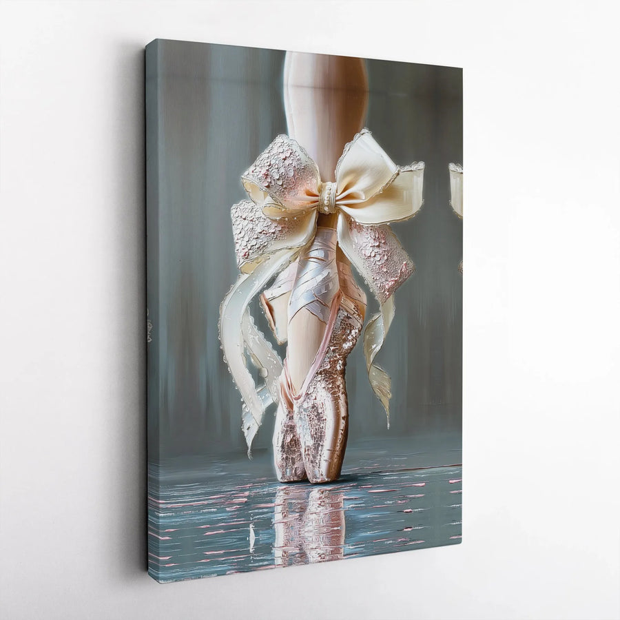 Elegant Ballet Shoes Wall Art | Textured Pointe Shoe Painting Print | Premium Gallery Wrapped Canvas | Gift for Dancer, Dance Studio Decor