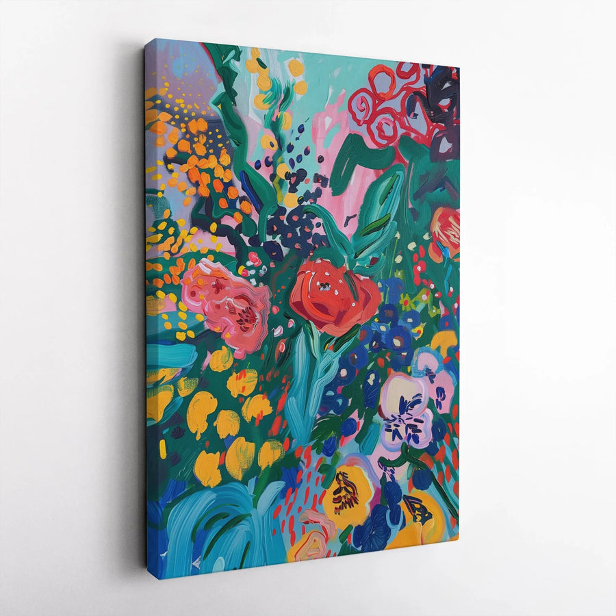 Abstract Floral Vertical Canvas | Colorful Botanical Painting Print | Premium Gallery Wrapped Canvas | Living Room Wall Decor Housewarming Gift