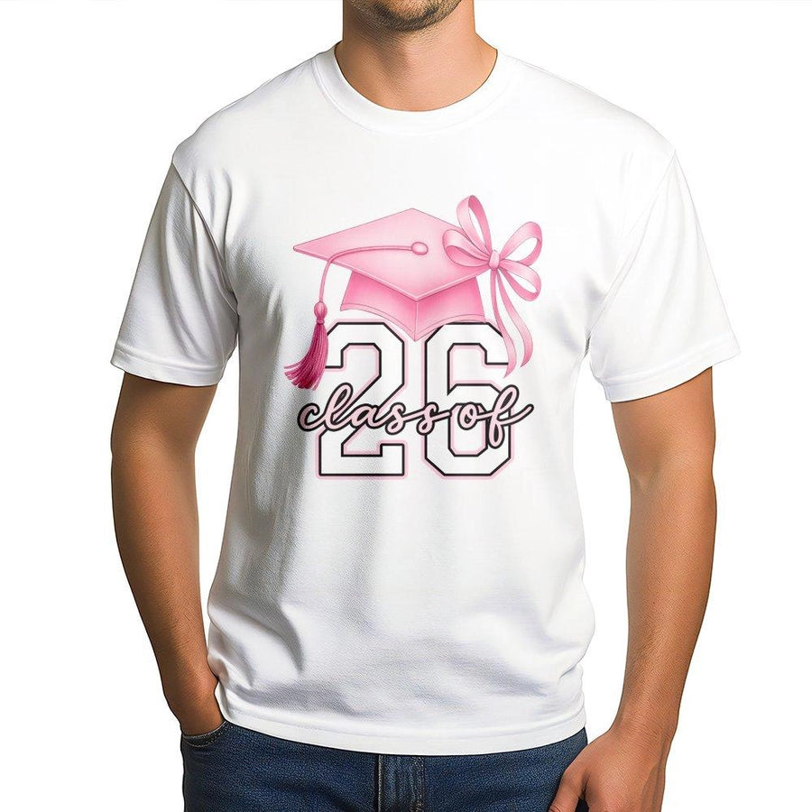 Class of 2026 Graduation T-Shirt | Pink Bow Academic Cap Graphic | Soft Premium Cotton Tee | Perfect Senior Year High School Gift