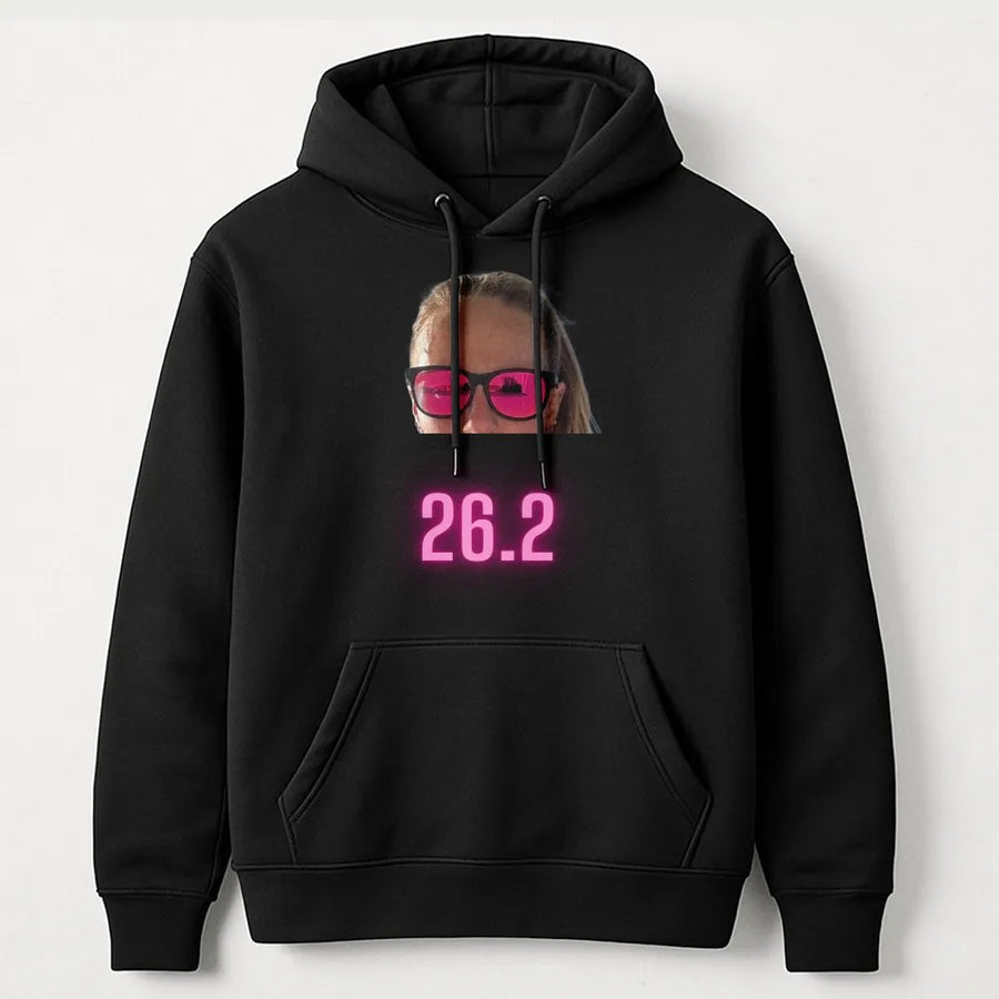 26.2 Marathon Hoodie | Pink Neon Sunglasses Design | Cotton-Blend Premium Apparel | Gift for Runners and Athletes