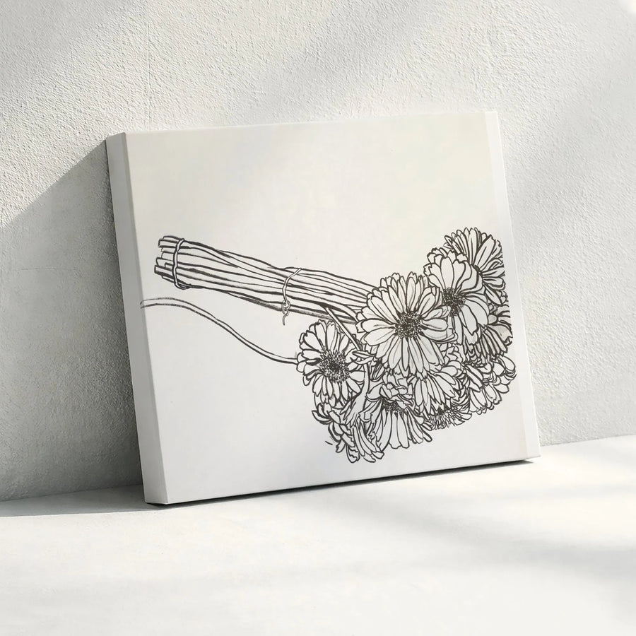 Gerber Daisy Bouquet Canvas Wall Art | Minimalist Floral Line Drawing | Premium 1.25" Thick Canvas Print | Modern Home Decor Gift