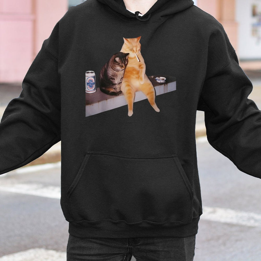 Funny Smoking Cat Hoodie | Retro Meme Graphic Sweatshirt | Premium Cotton Blend | Unisex Gift For Cat Lovers And Meme Enthusiasts