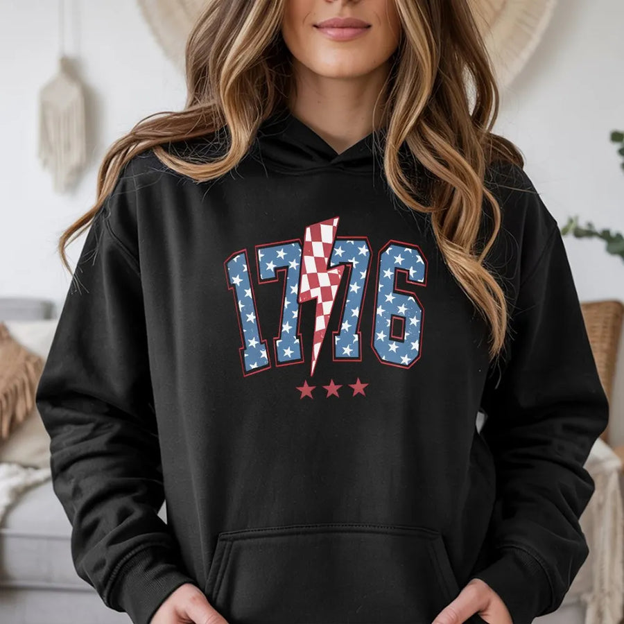 1776 USA Patriotic Hoodie | Red White and Blue American Flag Design | Premium Cotton-Poly Blend | Unisex Fourth of July Apparel Gift