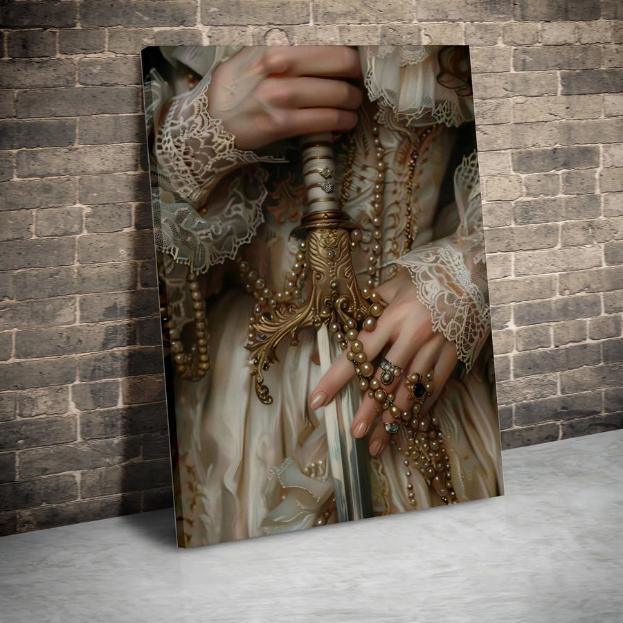 Royalcore Sword Canvas Print | Ornate Gilded Sword and Pearls | Thick Gallery Wrap Canvas | Dark Academia Home Decor Gift