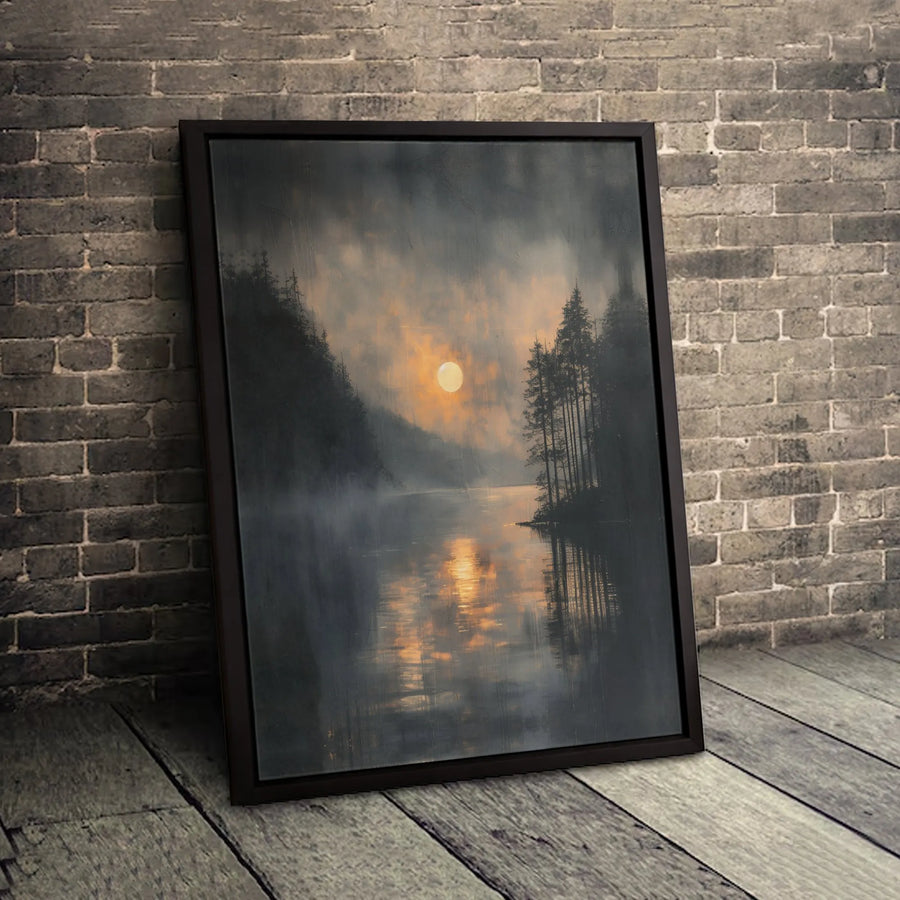 Misty Forest Lake Canvas Wall Art | Moody Sunrise Nature Landscape | Gallery Wrapped 1.25" Profile | Modern Home Decor Gift