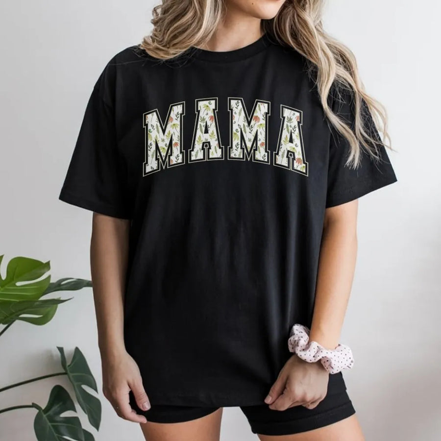Vintage Floral Mama T-Shirt | Botanical Print Varsity Letters | Premium Soft Blend Pullover | Mother's Day Gift for New Mom