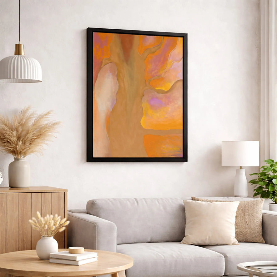 Warm Abstract Wall Art | Modern Orange and Tan Fluid Shapes Canvas | Gallery Quality 1.25 Inch Profile | Home Office Decor Gift
