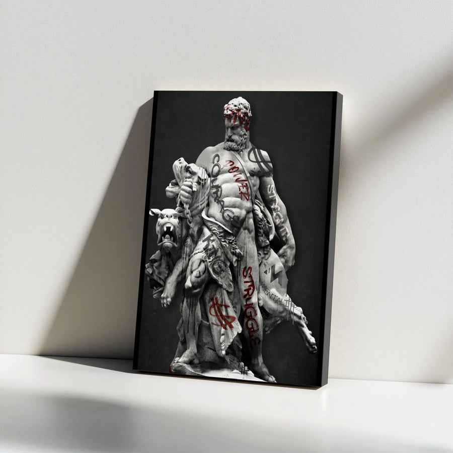 Greek Statue Canvas Art | Herculean Graffiti Wall Decor | 1.25" Premium Stretched Gallery Wrap | Motivational Office & Home Gym Wall Art