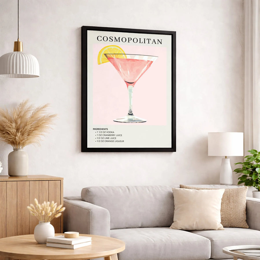 Cosmopolitan Cocktail Recipe Wall Art | Modern Bar Cart Decor Print | Premium 1.25" Gallery Wrapped Canvas | Gift for Home Bartenders & Mixology Fans