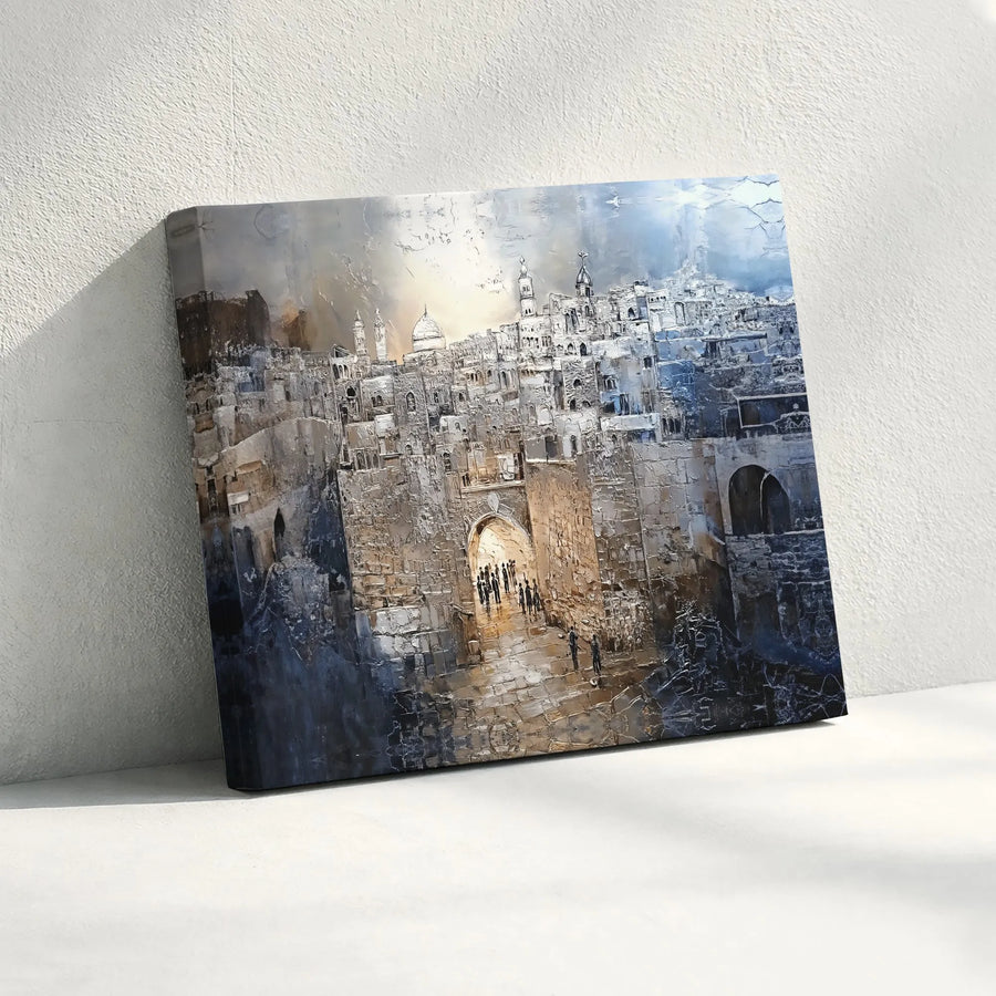 Jerusalem Old City Canvas Print | Textured Cityscape Wall Art | Premium Gallery Wrap Canvas | Spiritual Home Decor Gift