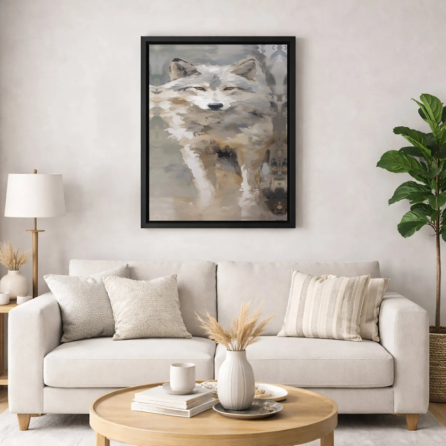 Abstract Wolf Canvas Wall Art | Painterly Grey Wildlife Portrait | Premium 1.25 Inch Gallery Wrap | Modern Home Office Decor Gift