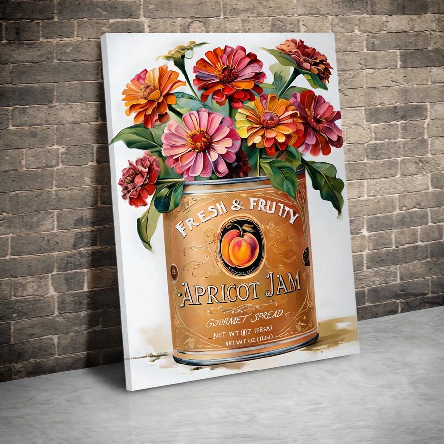 Vintage Apricot Jam Canvas Print | Rustic Floral Bouquet Wall Art | Premium Gallery Wrapped Canvas | Country Kitchen Decor Gift