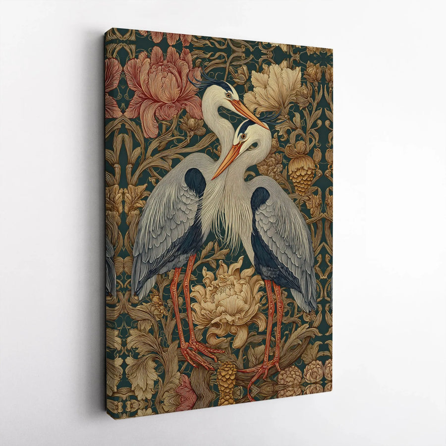 Heron Bird Wall Art | Art Nouveau Floral Canvas Print | Premium Gallery-Wrapped Decor | Botanical Nature Gift for Home Office