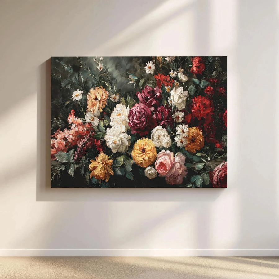 Dark Floral Wall Art | Moody Botanical Painting Print | Premium 1.25" Thick Canvas | Vintage Living Room Decor Gift