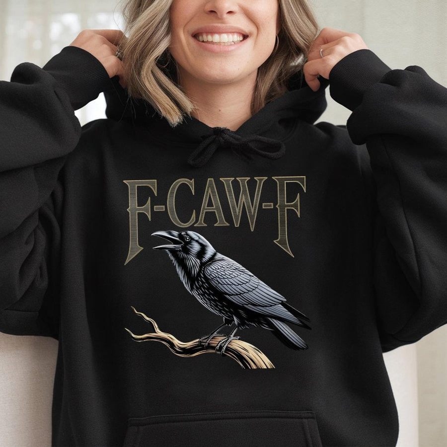 Raven Graphic Hoodie | F-CAW-F Bird Lover Apparel | Premium Cotton Blend Pullover | Unisex Gift for Nature Enthusiasts