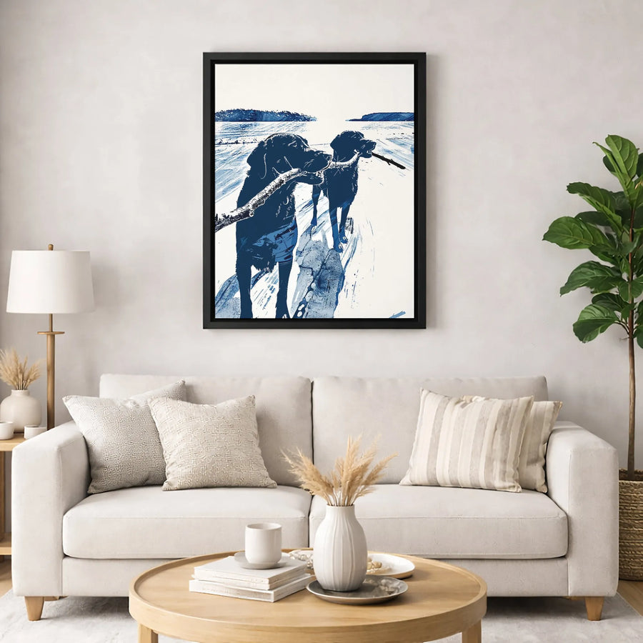 Black Labrador Canvas Wall Art | Abstract Blue Monochrome Dog Print | Premium Gallery Wrap Decor | Gift for Dog Lovers and Pet Owners