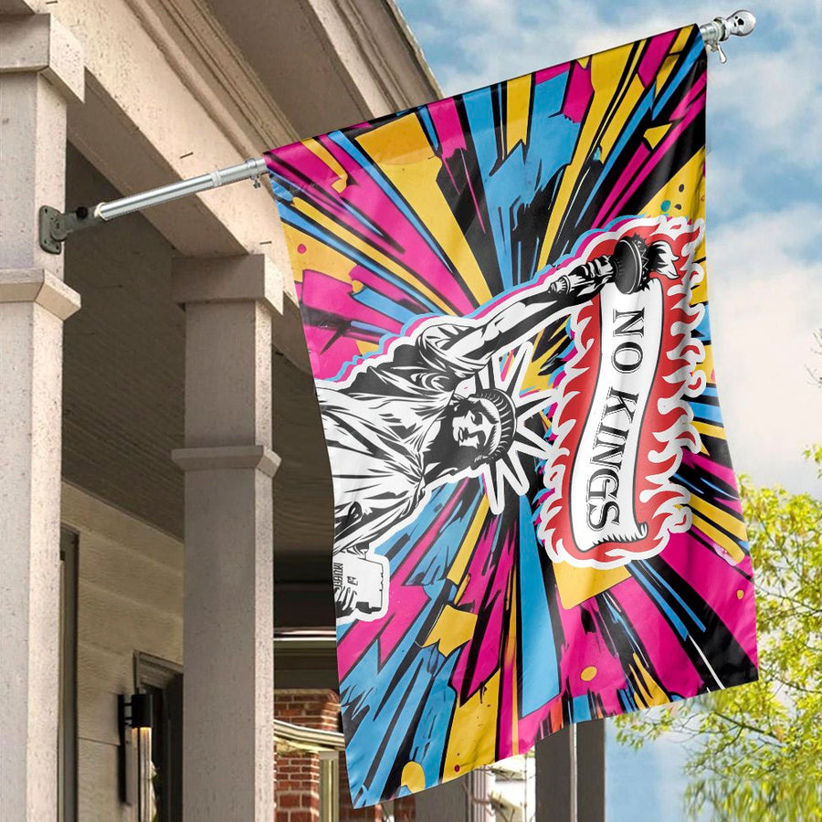 No Kings Statue Of Liberty House Flag | Psychedelic Pop Art Protest Banner | Premium Weather-Resistant Polyester | Patriotic Statement Decor Gift
