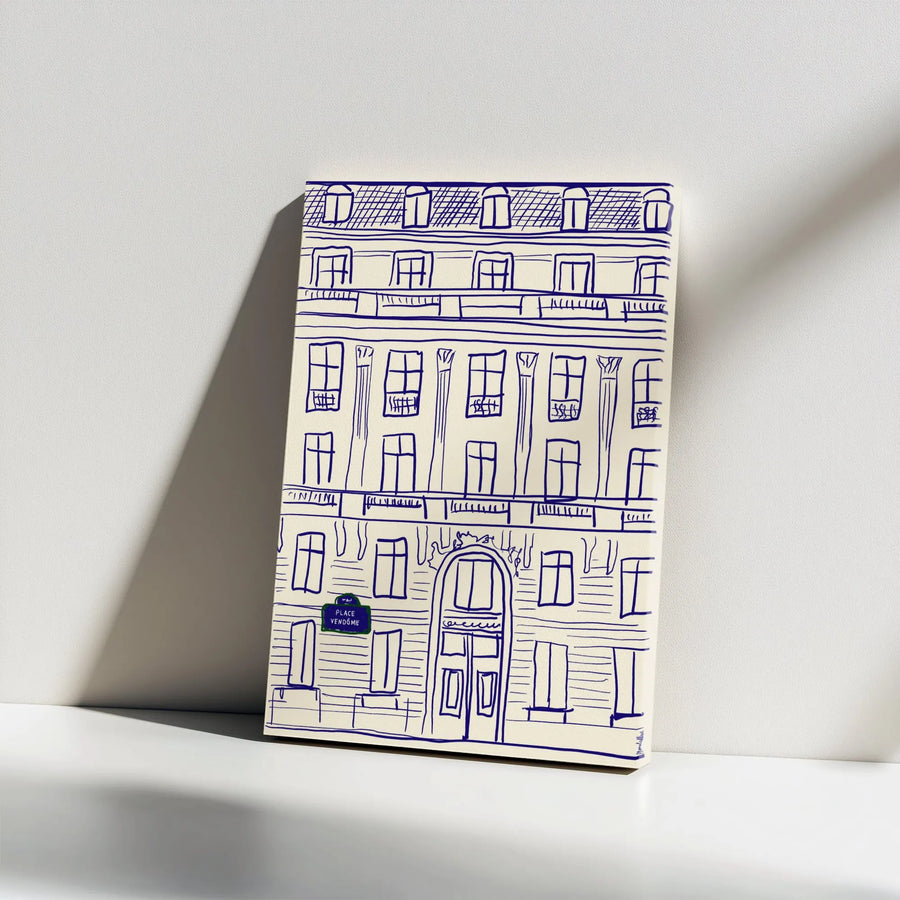 Paris Architecture Wall Art | Place Vendome Building Sketch | Premium Gallery Wrapped Canvas | Minimalist French Decor for Home Office