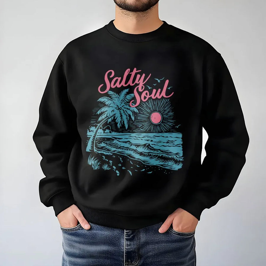 Salty Soul Sweatshirt | Retro Summer Beach Graphic | Premium Cotton Blend Pullover | Tropical Vacation Gift for Beach Lovers