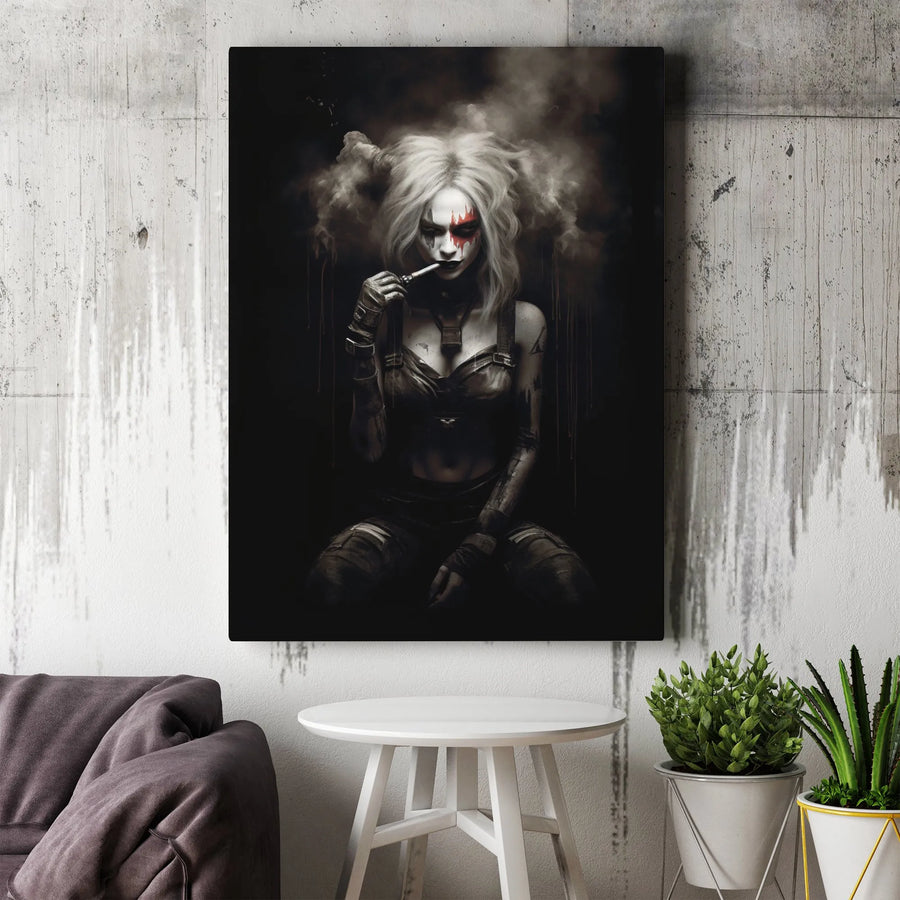 Gothic Woman Canvas Print | Dark Fantasy Clown Aesthetic Portrait | Premium Gallery-Wrapped Wall Art | Edgy Home Decor Gift