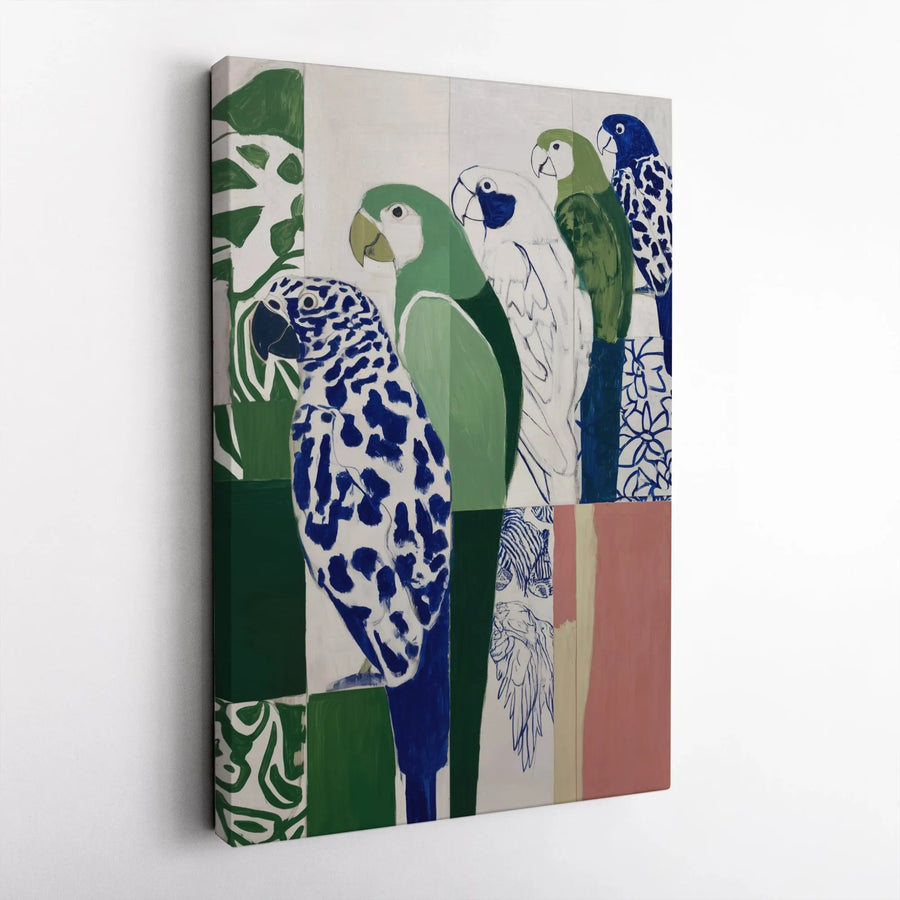 Parrot Wall Art Canvas | Modern Abstract Bird Painting | 1.25 Inch Gallery Wrap | Tropical Home Decor Gift