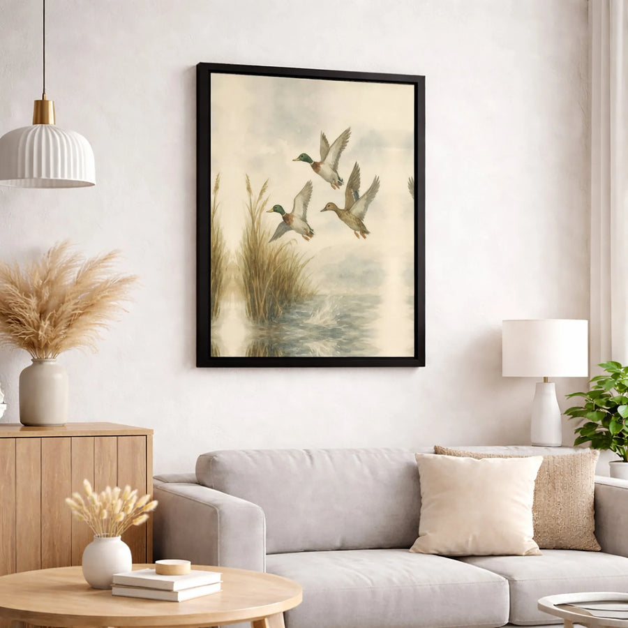 Mallard Duck Canvas Wall Art | Watercolor Flying Ducks Print | Gallery Quality 1.25 Inch Canvas | Rustic Lodge Decor Gift