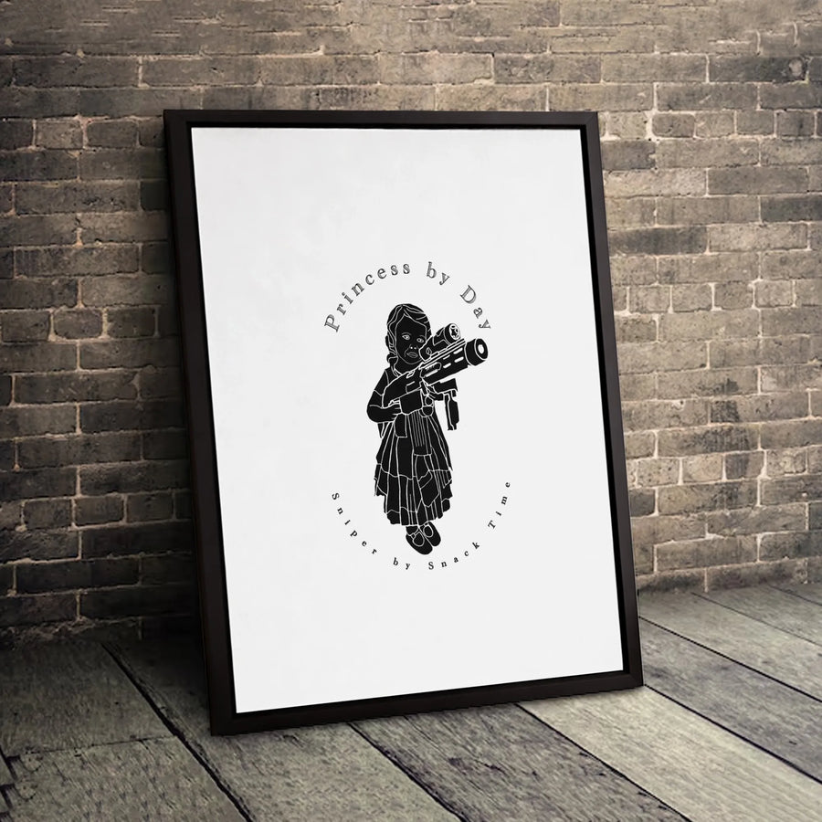 Princess By Day Sniper By Snack Time Canvas | Minimalist Girl With Gun Wall Art | Premium 1.25 Inch Gallery Wrap | Edgy Home Decor Gift For Her