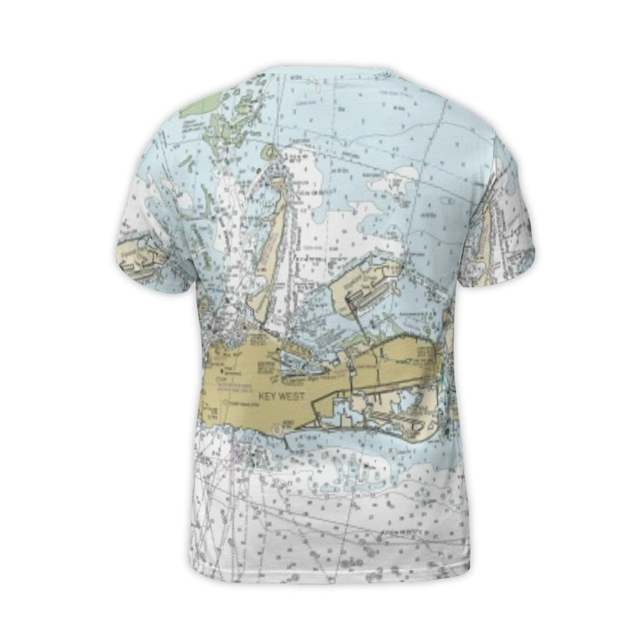 Key West Map T-Shirt | Nautical Chart All-Over Print | Premium Polyester Blend | Gift for Sailors and Beach Lovers