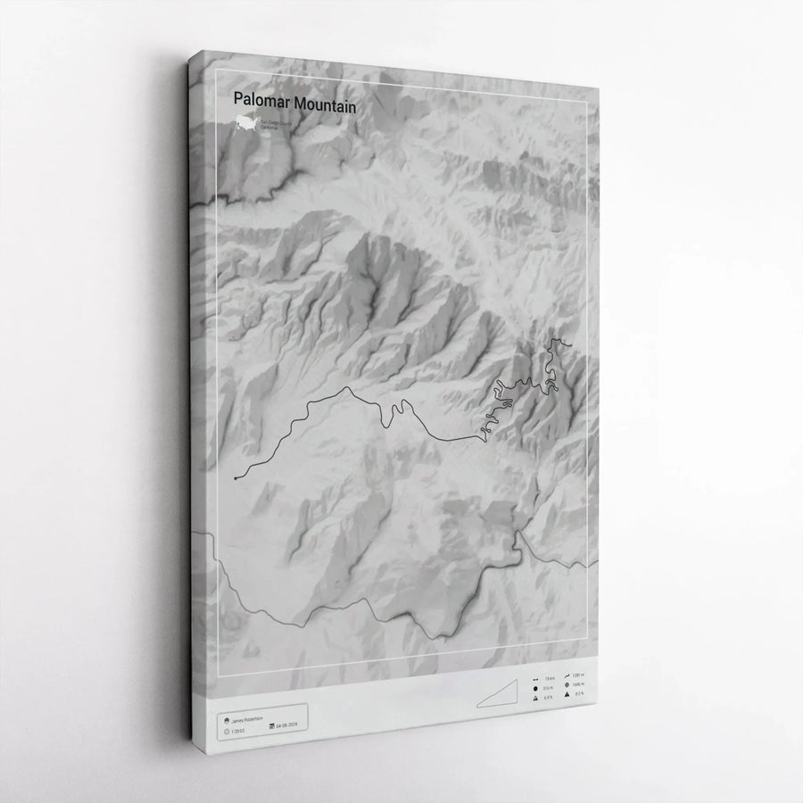 Palomar Mountain Map Canvas Print | Minimalist Topographic Trail Art | Premium Gallery Style Wall Decor | Collector's Gift for Cyclist or Hiker
