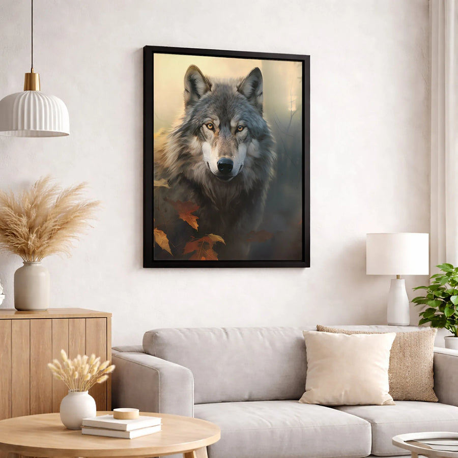 Gray Wolf Canvas Wall Art | Majestic Autumn Forest Portrait | Premium 1.25 Inch Gallery Wrap | Wildlife Nature Decor Gift for Nature Lovers
