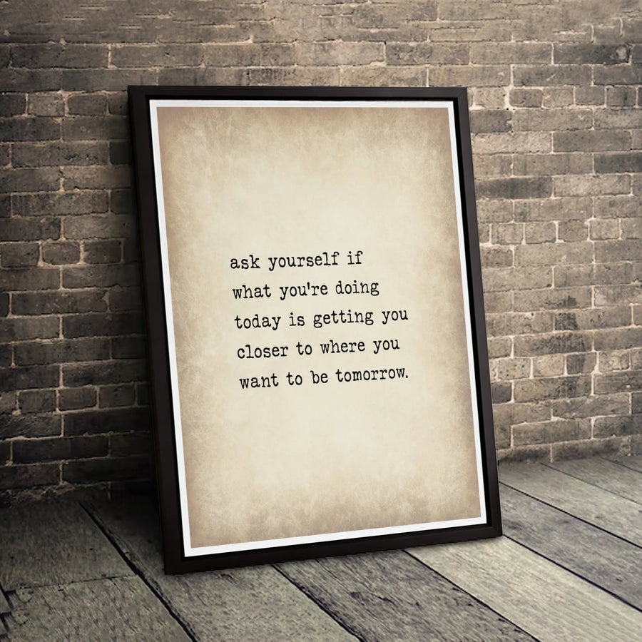 Motivational Quote Wall Art | Ask Yourself Inspirational Text Print | Premium Gallery Canvas | Home Office Success Decor Gift