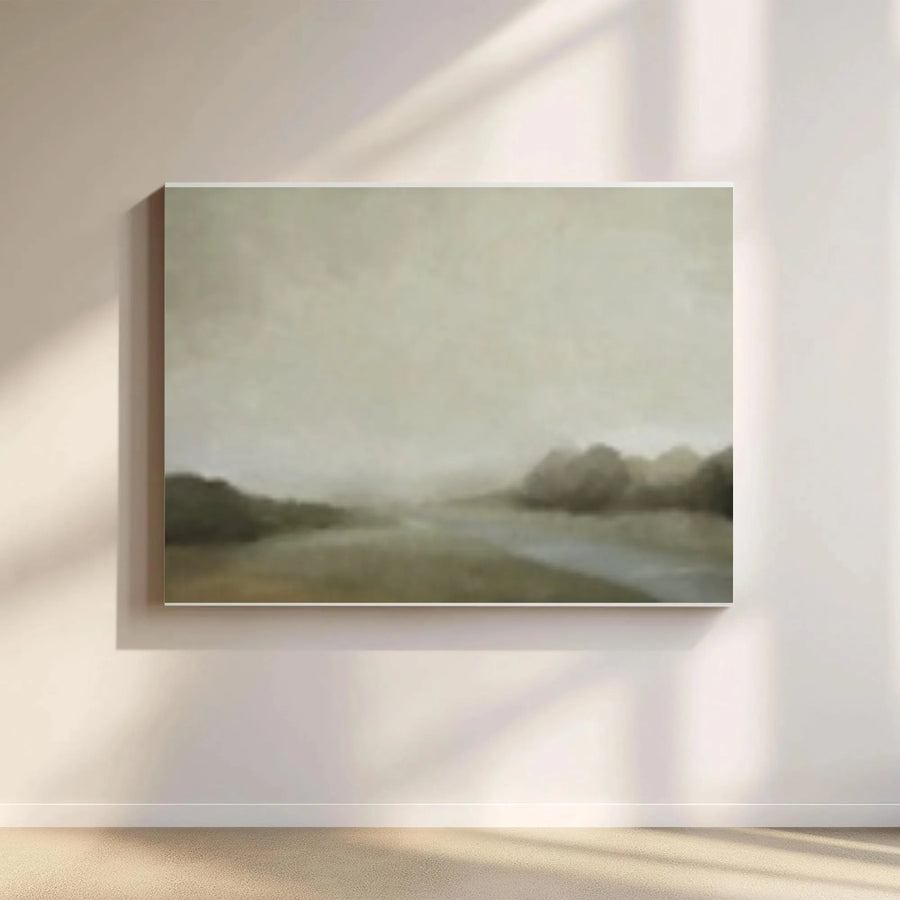 Abstract Landscape Canvas Wall Art | Serene River Scene Print | Premium Gallery Wrapped Canvas | Modern Neutral Living Room Decor Gift