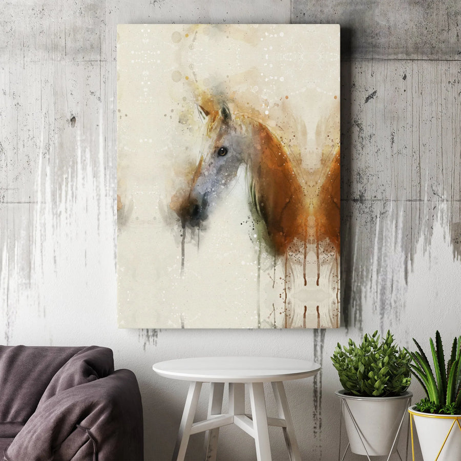 Horse Canvas Wall Art | Abstract Watercolor Equestrian Portrait | Premium Gallery Wrap Decor | Farmhouse Gift for Horse Lovers