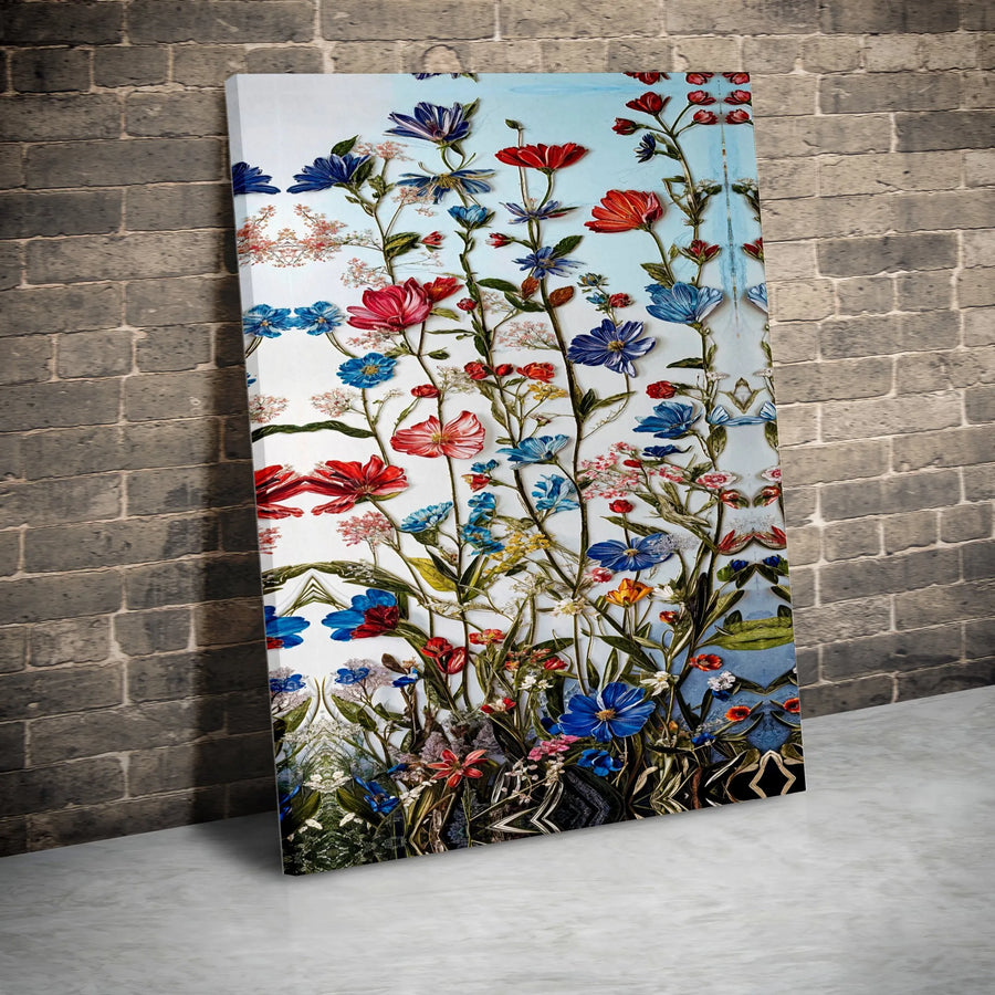 Wildflower Botanical Canvas Wall Art | Symmetrical Floral Print | Premium Gallery-Wrapped 1.25" Profile | Elegant Modern Home Decor