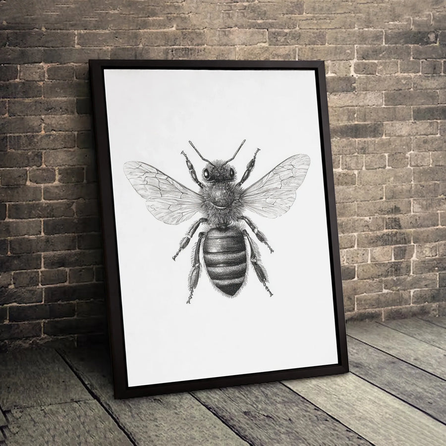 Honey Bee Wall Art Canvas | Vintage Scientific Illustration Sketch | Premium Gallery Wrapped Print | Nature Lover Home Decor Gift