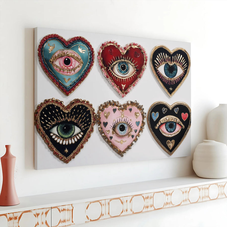 Evil Eye Heart Wall Art | Mystical Sacred Heart Canvas Print | Gallery Wrap Premium Decor | Bohemian Spiritual Home Gift