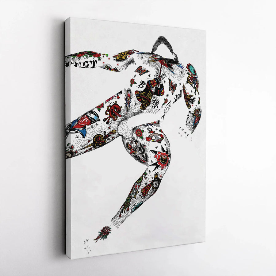 Tattooed Athlete Canvas Art | Traditional Old School Ink Silhouette | Premium Gallery Wrap Wall Decor | Edgy Fitness Gift for Gym Lovers