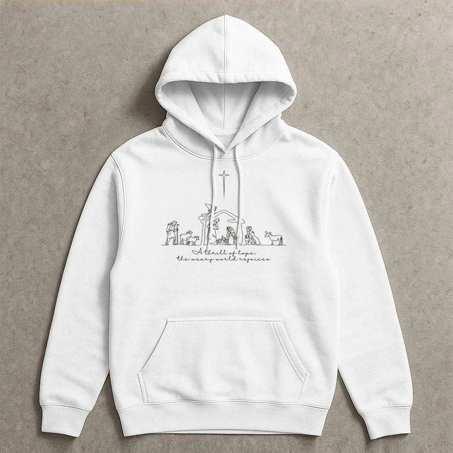 Nativity Scene Hoodie | A Thrill Of Hope Minimalist Design | Premium Cotton Blend | Christian Christmas Gift For Men And Women