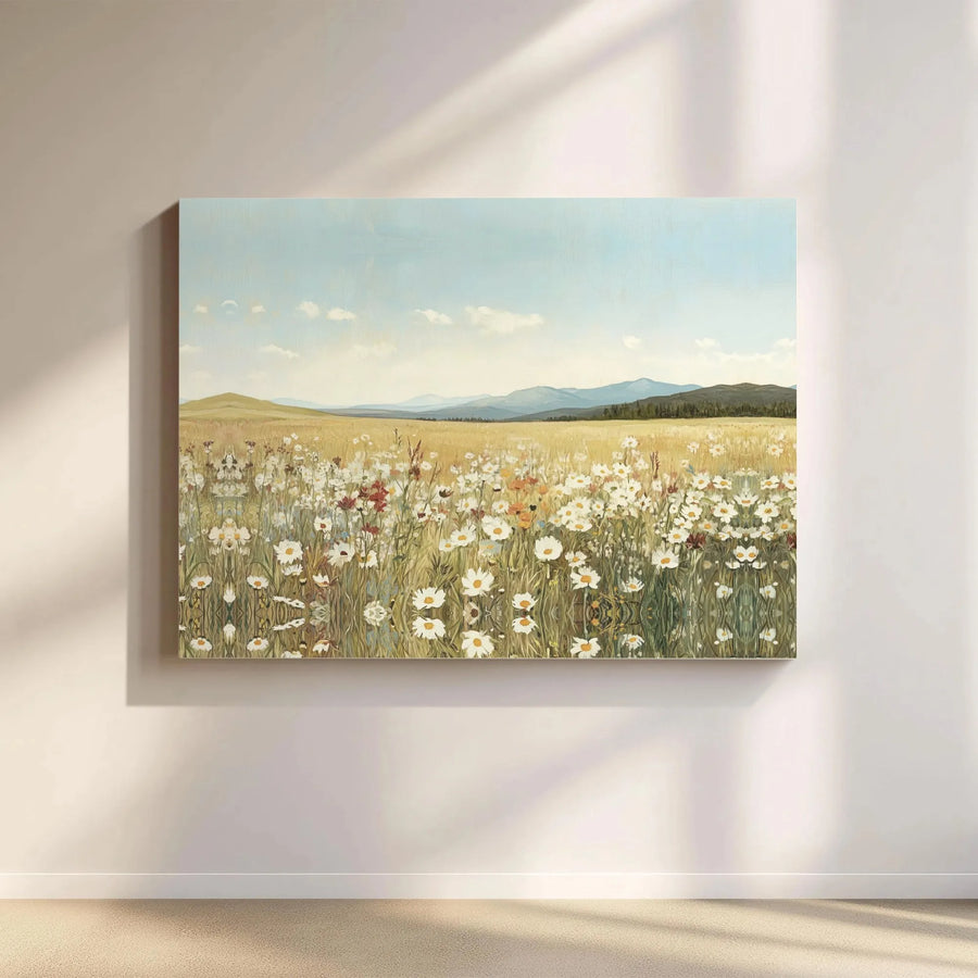 Wildflower Meadow Landscape Canvas | Mountain Daisy Field Wall Art | Premium Fade-Resistant Print | Farmhouse Home Decor Gift