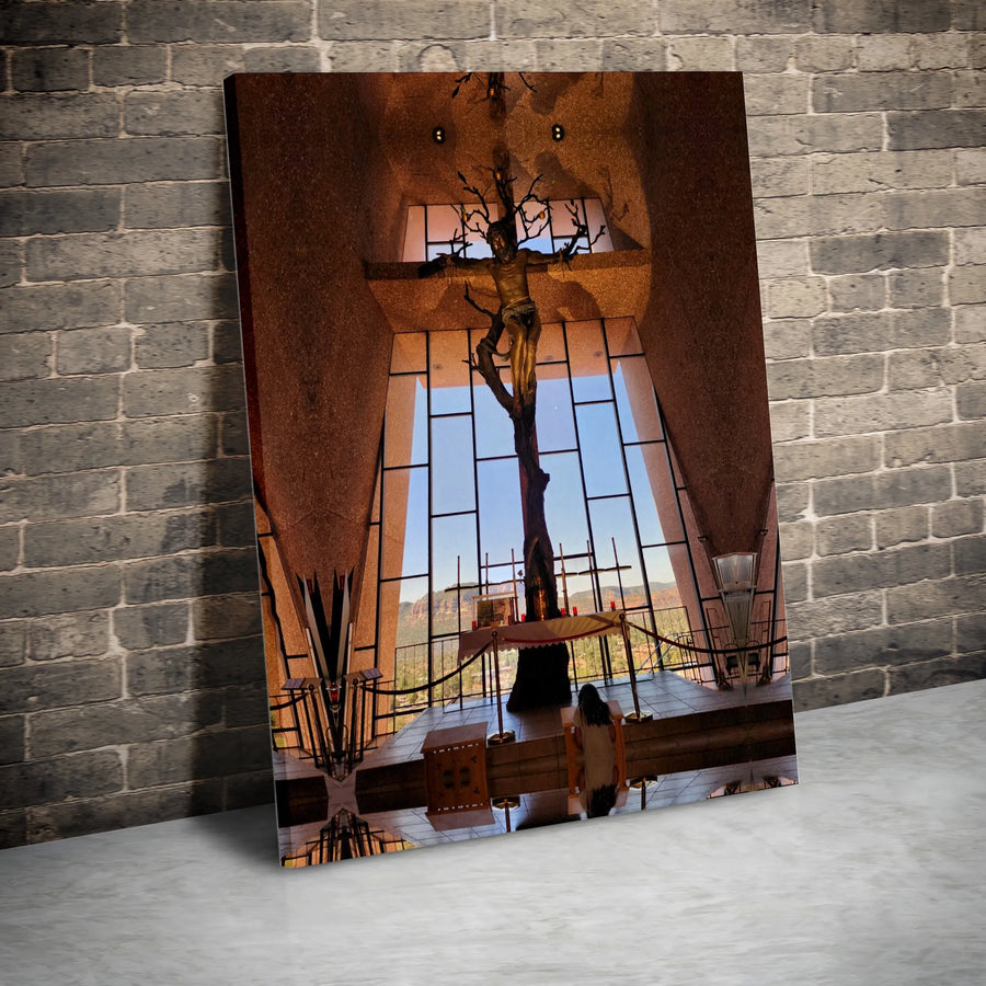 Chapel of the Holy Cross Canvas | Sedona Church Interior Wall Art | 1.25-Inch Gallery Wrap Print | Religious Gift for Home Office Decor