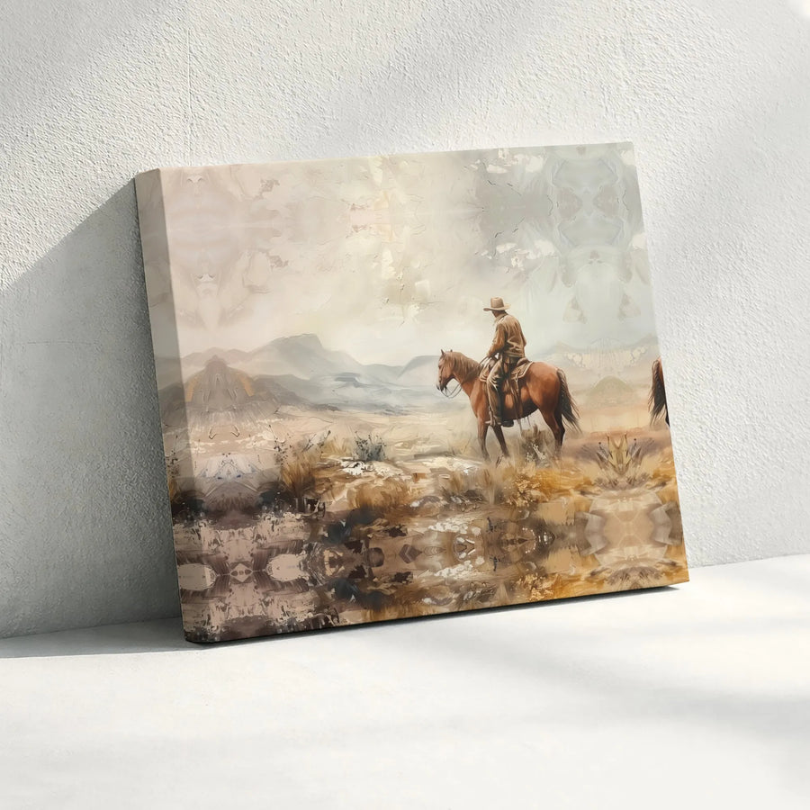 Western Cowboy Canvas Print | Vintage Desert Horse Wall Art | 1.25 Inch Premium Gallery Wrap | Rustic Home Decor Gift for Him