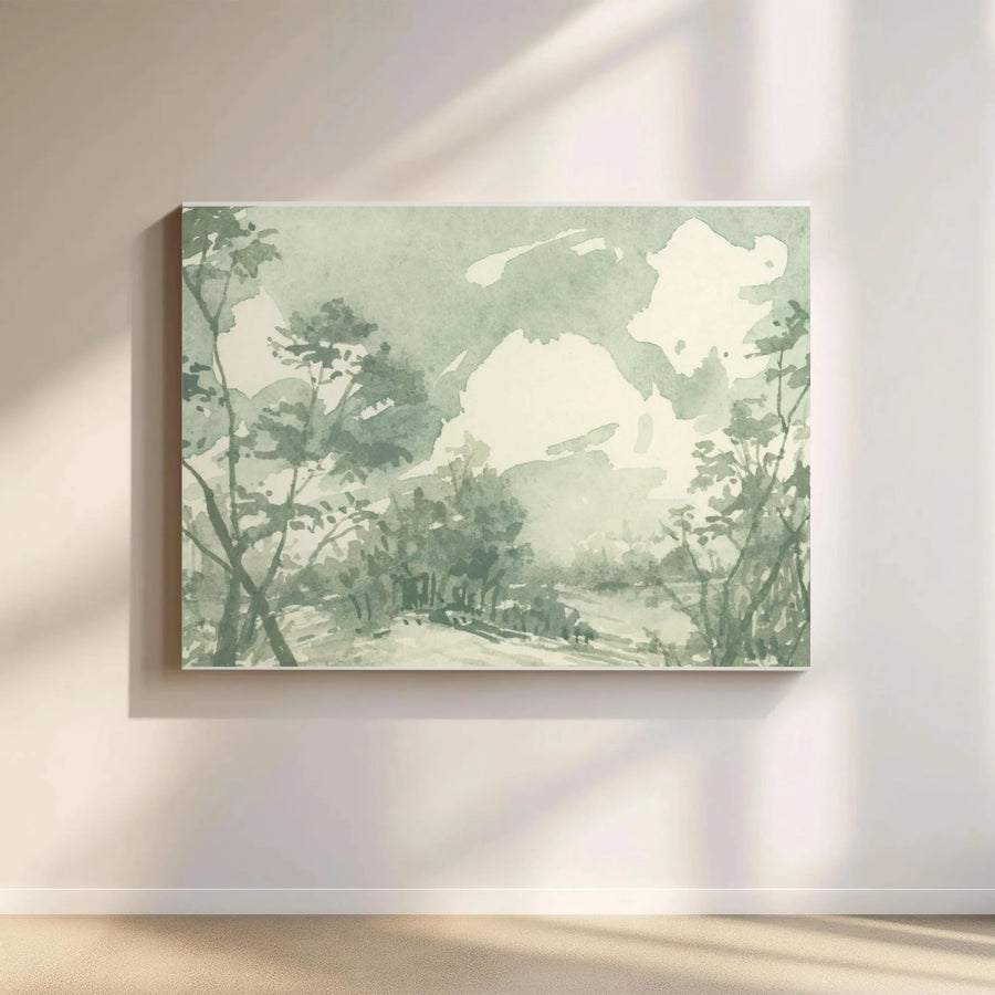 Abstract Landscape Canvas Wall Art | Minimalist Watercolor Scenery in Sage Green | Premium Gallery Wrapped Print | Modern Living Room Decor Gift