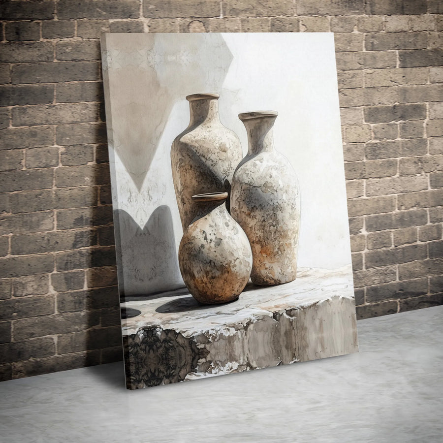 Rustic Vases Canvas Wall Art | Minimalist Earth Tone Still Life Painting | Thick Gallery Wrap Canvas | Modern Farmhouse Kitchen & Living Room Decor