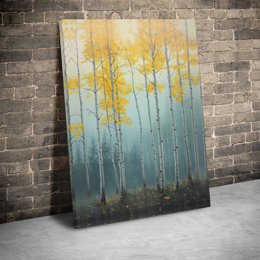 Aspen Forest Canvas Wall Art | Golden Autumn Birch Trees | Premium 1.25 inch Gallery Wrap | Nature-Inspired Home Office Decor