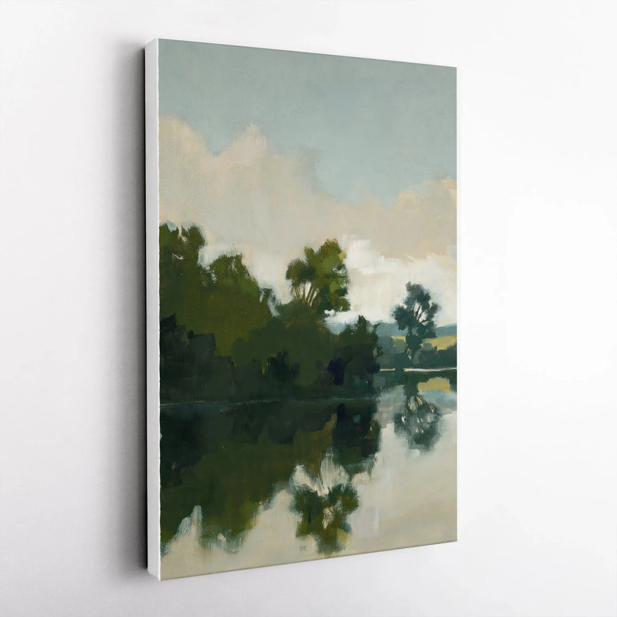 Abstract Landscape Vertical Canvas | Impressionist Tree and Water Reflection Art | Premium 1.25" Thick Gallery-Style Canvas | Modern Wall Decor Gift