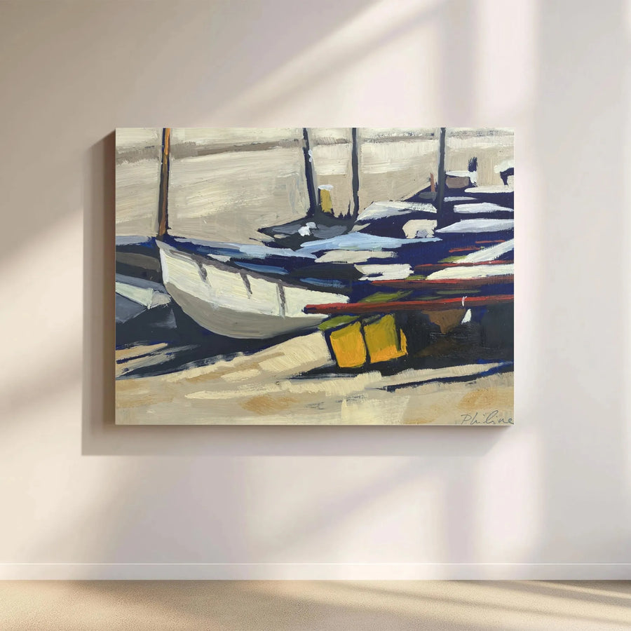 Abstract Sailboat Canvas Print | Impressionist Coastal Harbor Scene | Premium Gallery Wrapped Art | Nautical Beach House Decor Gift