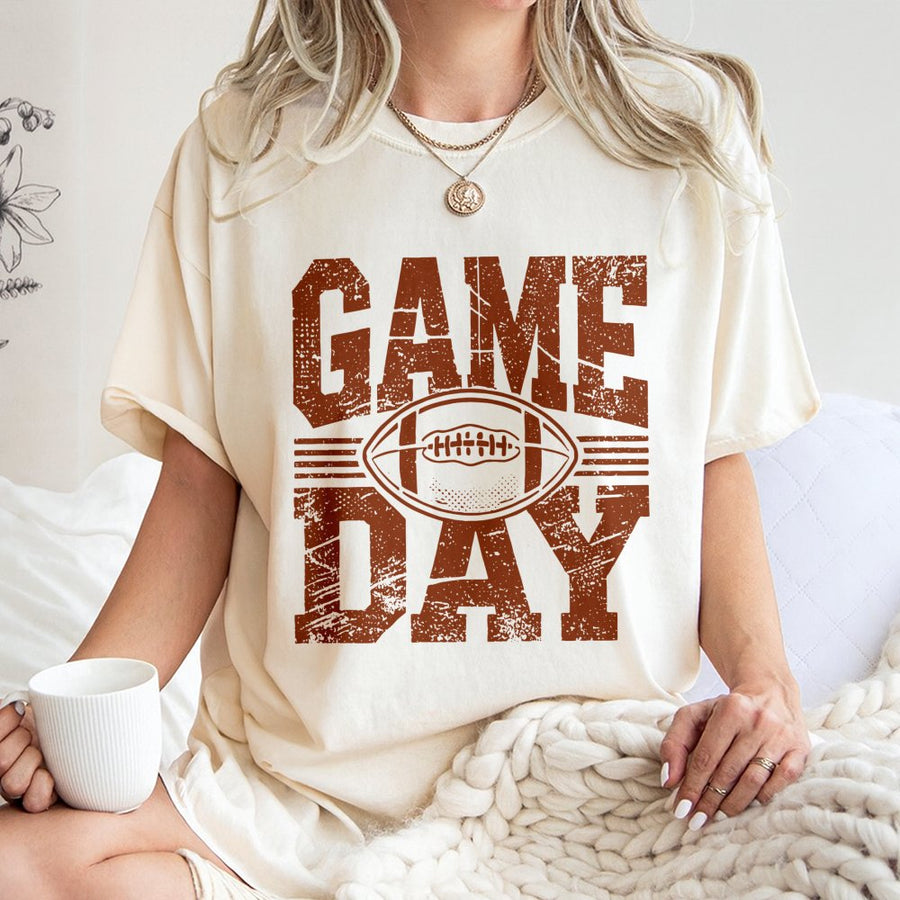 Game Day Football T-Shirt | Distressed Graphic Sport Tee | 100% Soft Cotton Premium Quality | Fan Apparel For Men Women Fall Season